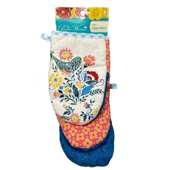 Pioneer Woman MAZIE Mini Oven Mitts (Pair) Silicone Grips NWT - Picture 1 of 4